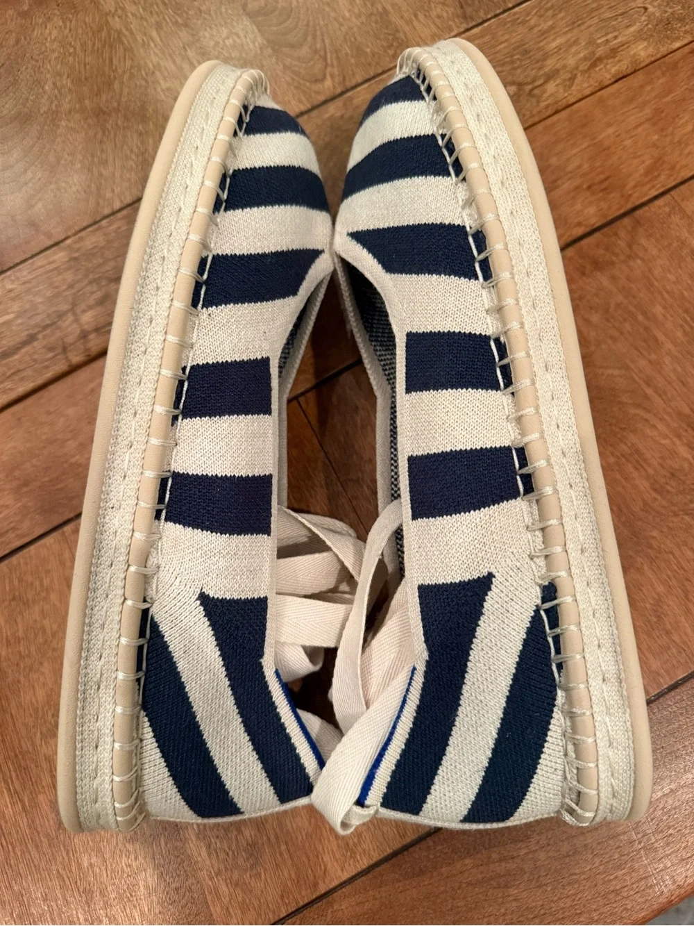 EUC Rothy’s The Espadrille Sailor Stripes | 10 | Removable Ankle Ties | Navy